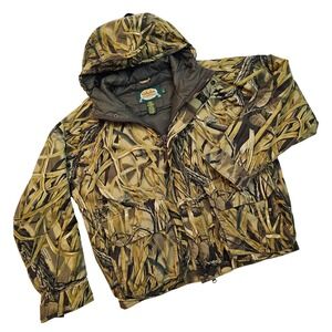 Cabelas Hunting Jacket Mens Large Brown Advantage Wetlands Camo Insulated Hooded